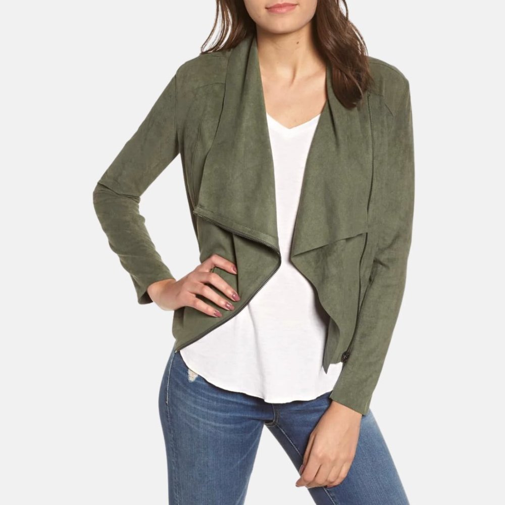 Zara Green Faux Suede Draped Front Jacket - LIKE NEW